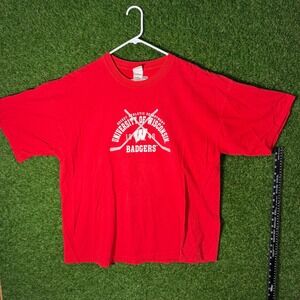 University of Wisconsin Badgers Red Hockey Athletic Department T Shirt Men's XXL